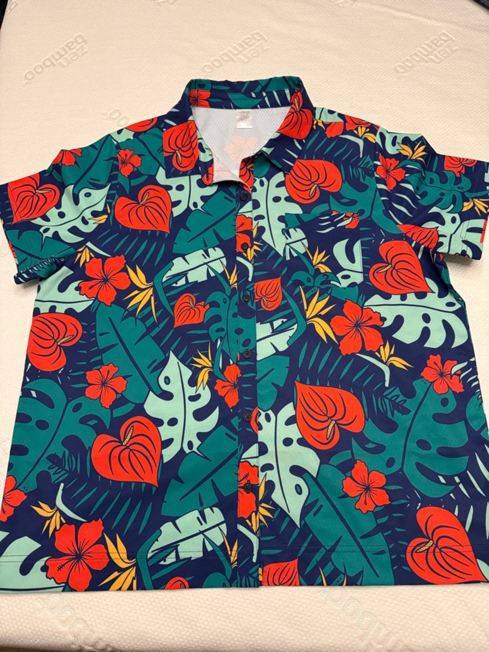 Tomboy X Tropical Leaf & Hibiscus Button-Up Shirt L